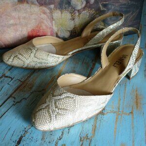 Vaneli Gold Champagne Snakeskin Slingbacks - (W Size 6.5 US)